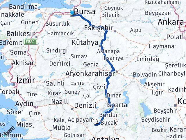 Bursa Karamanlı Burdur Arası Kaç Km - Yol Haritası