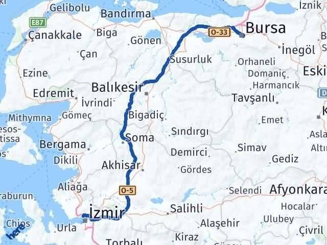 Bursa Karşıyaka İzmir Arası Kaç Km - Yol Haritası