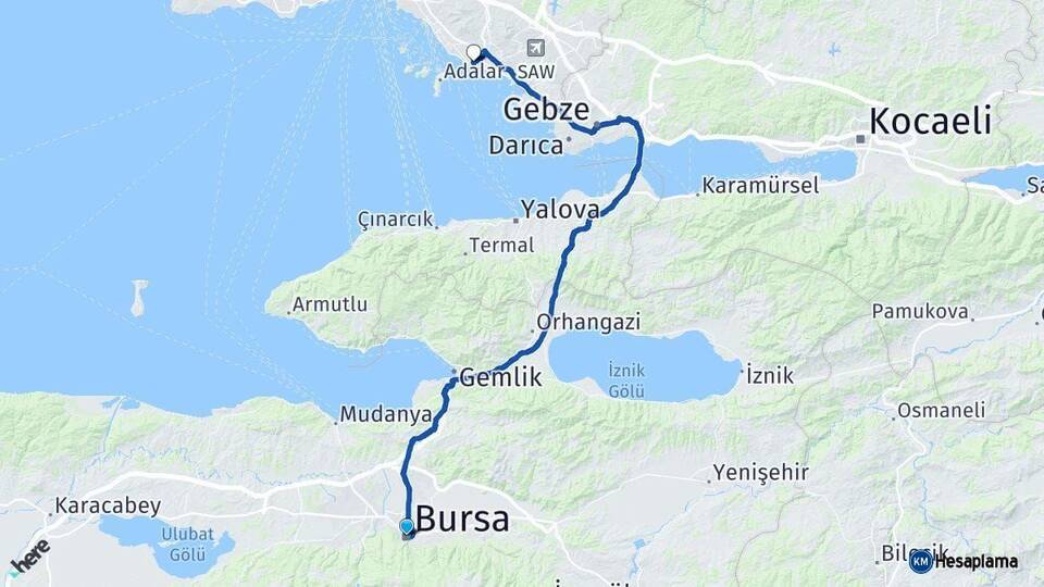 Bursa Kartal İstanbul Arası Kaç Km - Yol Haritası