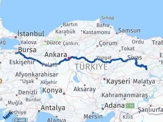 Bursa Kemaliye Erzincan Arası Kaç Km - Yol Haritası