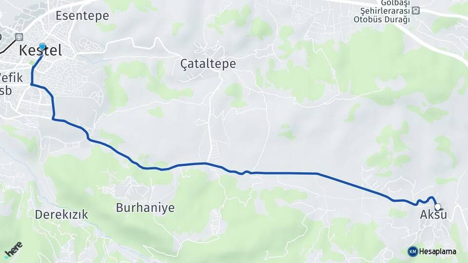 Bursa Kestel Aksu Kestel Arası Kaç Km - Yol Haritası