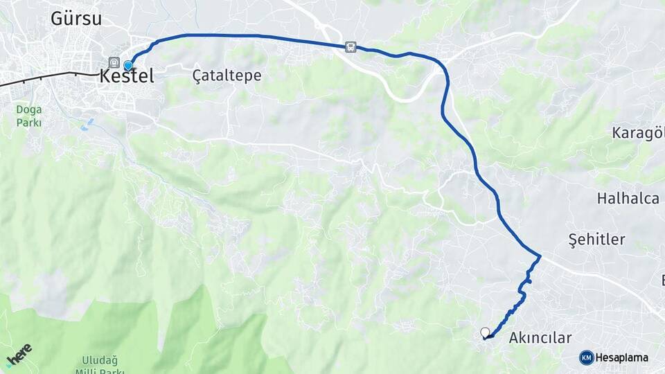 Bursa Kestel Babasultan Kestel Arası Kaç Km - Yol Haritası