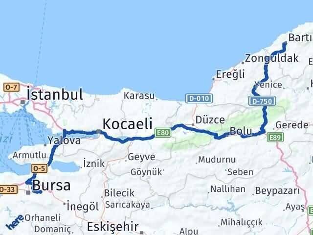 Bursa Kestel Bartın Arası Kaç Km - Yol Haritası