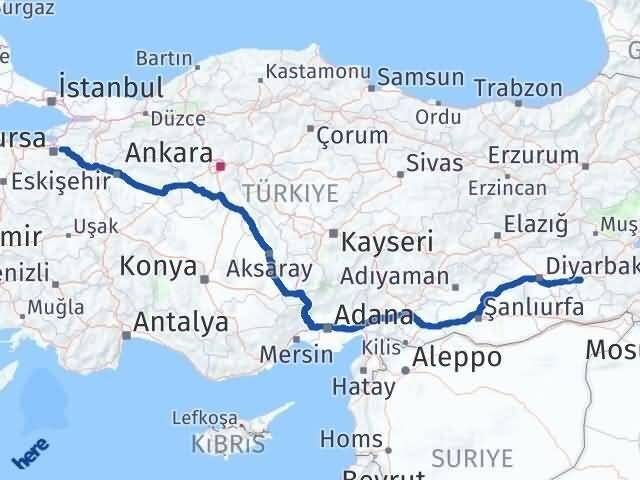 Bursa Kestel Batman Arası Kaç Km - Yol Haritası