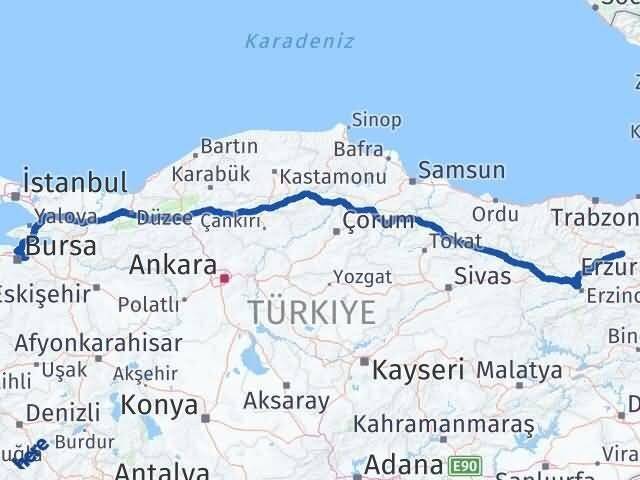 Bursa Kestel Bayburt Arası Kaç Km - Yol Haritası