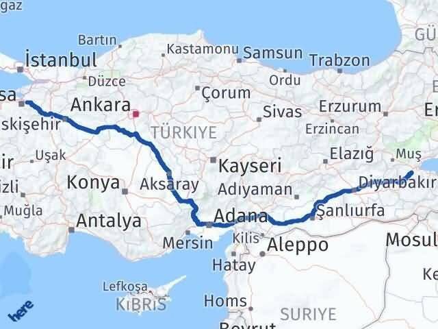 Bursa Kestel Bitlis Arası Kaç Km - Yol Haritası