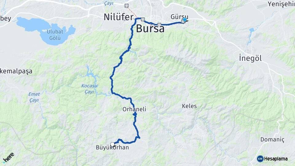 Bursa Kestel Büyükorhan Arası Kaç Km - Yol Haritası