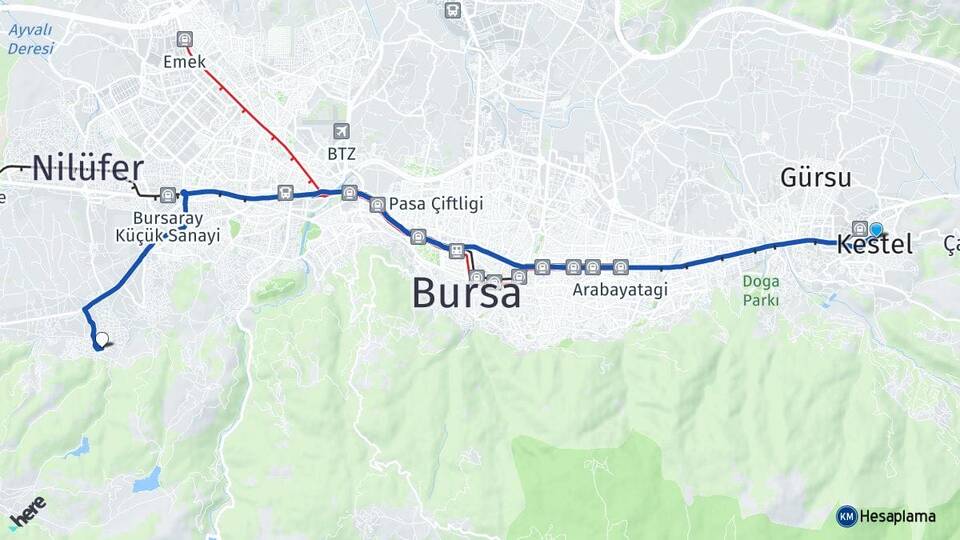 Bursa Kestel Çalı Nilüfer Arası Kaç Km - Yol Haritası