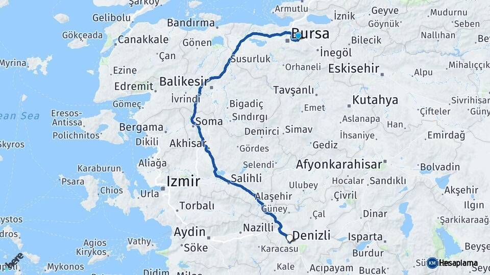 Bursa Kestel Denizli Arası Kaç Km - Yol Haritası
