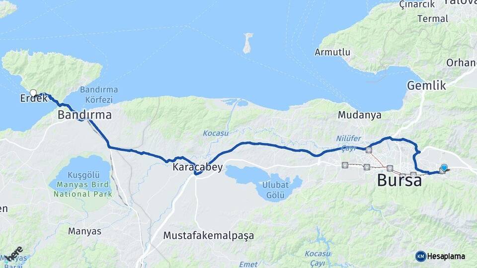 Bursa Kestel Erdek Balıkesir Arası Kaç Km - Yol Haritası
