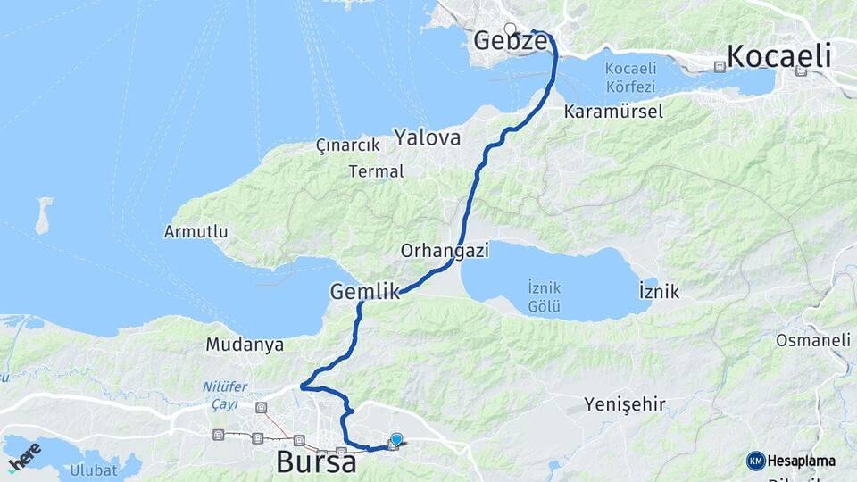 Bursa Kestel Gebze Kocaeli Arası Kaç Km - Yol Haritası