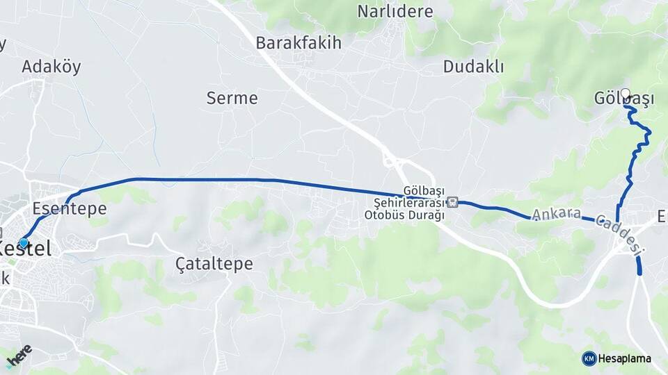 Bursa Kestel Gölbaşı Kestel Arası Kaç Km - Yol Haritası