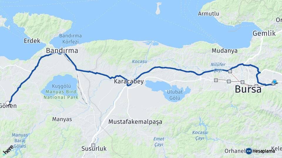 Bursa Kestel Gönen Balıkesir Arası Kaç Km - Yol Haritası