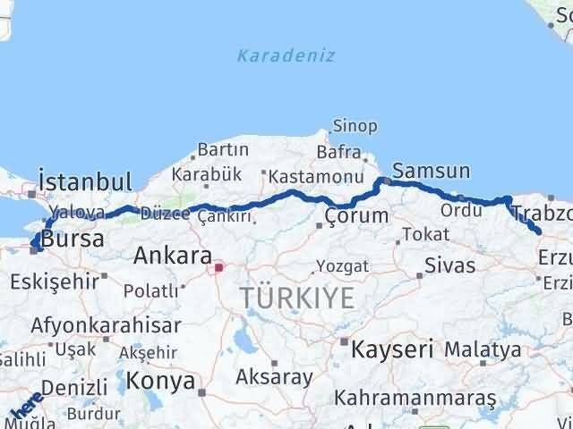 Bursa Kestel Gümüşhane Arası Kaç Km - Yol Haritası