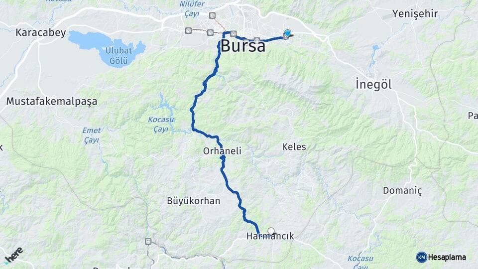 Bursa Kestel Harmancık Arası Kaç Km - Yol Haritası
