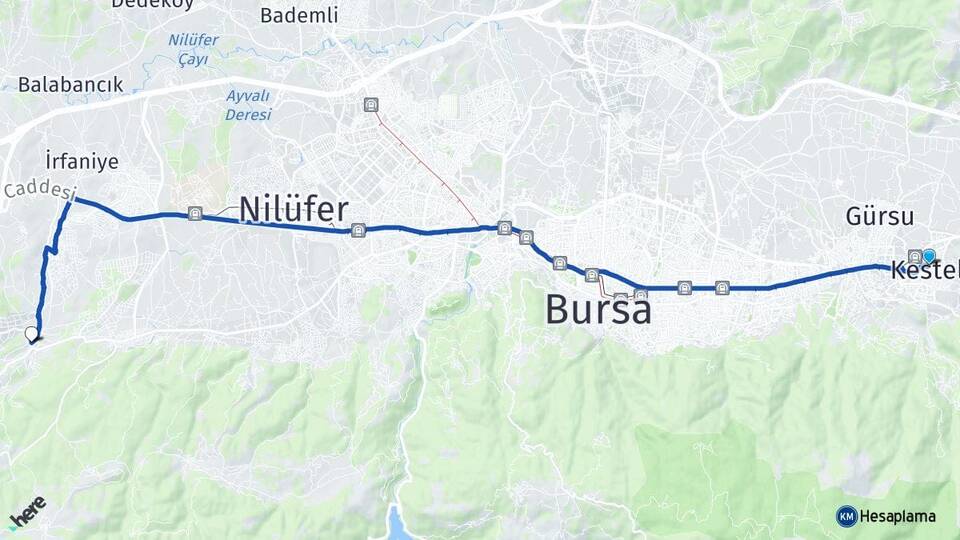 Bursa Kestel Hasanağa Nilüfer Arası Kaç Km - Yol Haritası