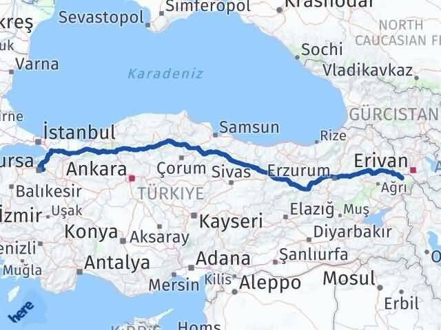 Bursa Kestel Iğdır Arası Kaç Km - Yol Haritası