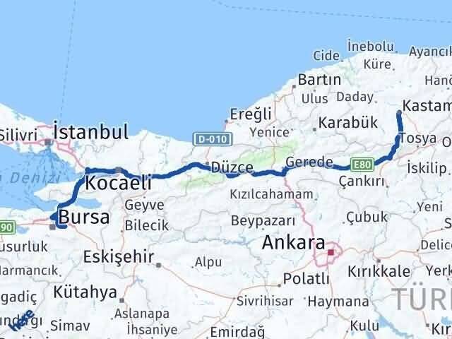 Bursa Kestel Kastamonu Arası Kaç Km - Yol Haritası