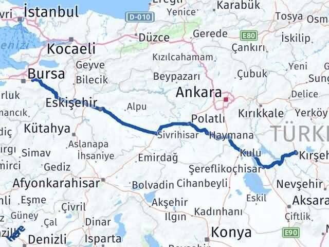 Bursa Kestel Kırşehir Arası Kaç Km - Yol Haritası