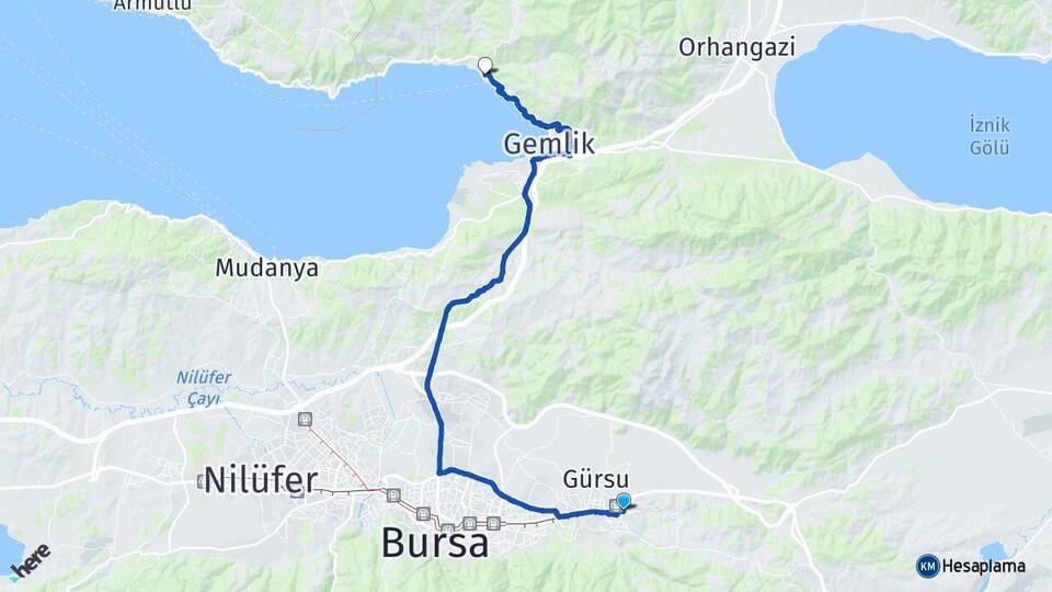 Bursa Kestel Kumla Gemlik Arası Kaç Km - Yol Haritası
