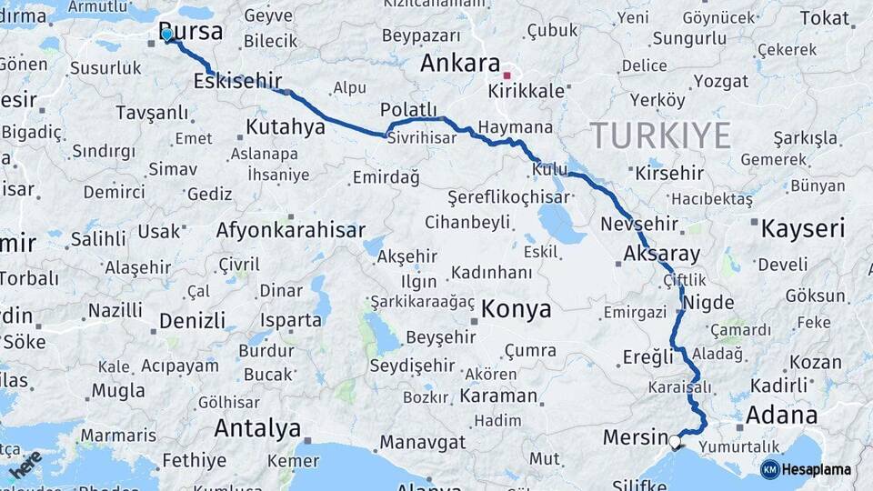Bursa Kestel Mersin Arası Kaç Km - Yol Haritası