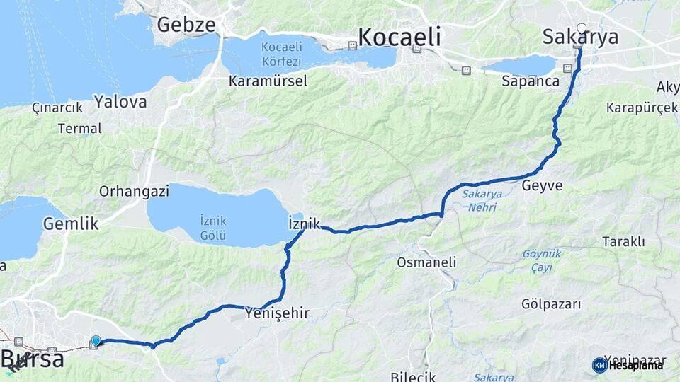 Bursa Kestel Sakarya Arası Kaç Km - Yol Haritası