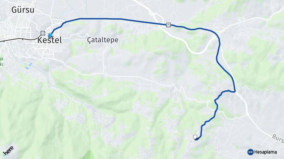Bursa Kestel Şevketiye Kestel Arası Kaç Km - Yol Haritası
