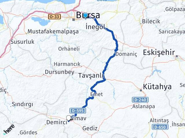 Bursa Kestel Simav Kütahya Arası Kaç Km - Yol Haritası