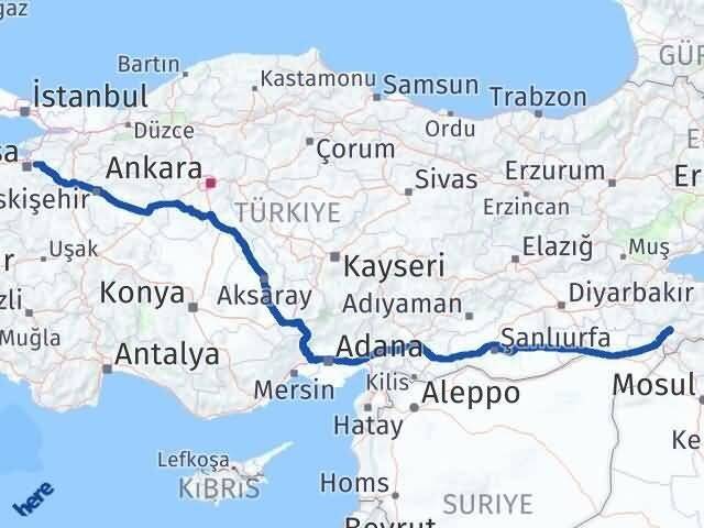 Bursa Kestel Şırnak Arası Kaç Km - Yol Haritası