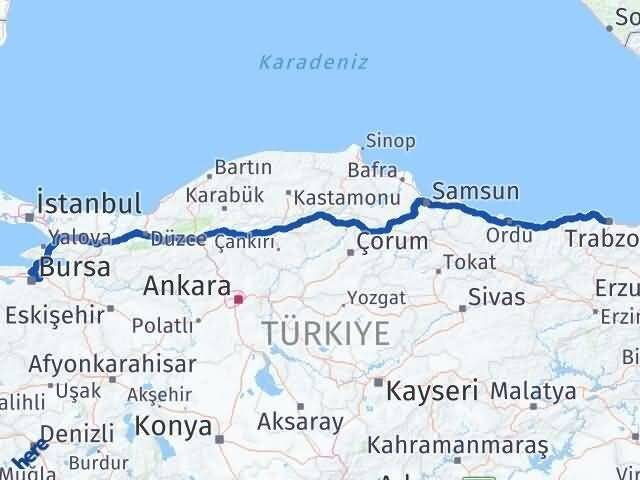 Bursa Kestel Trabzon Arası Kaç Km - Yol Haritası