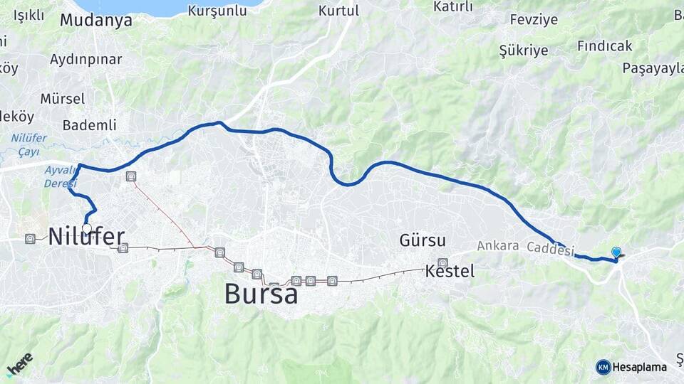 Bursa Kestel Turanköy Nilüfer Arası Kaç Km - Yol Haritası