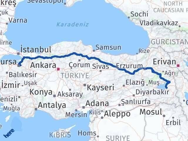 Bursa Kestel Van Arası Kaç Km - Yol Haritası