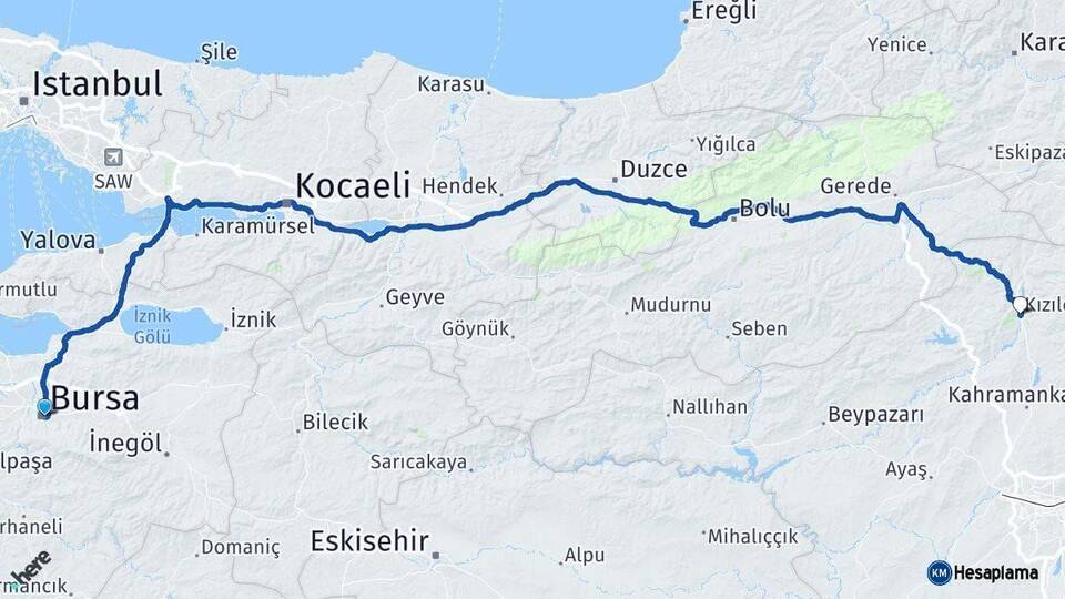 Bursa Kızılcahamam Ankara Arası Kaç Km - Yol Haritası