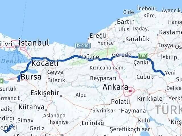 Bursa Kızılırmak Çankırı Arası Kaç Km - Yol Haritası