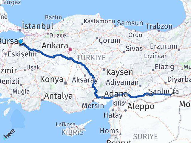 Bursa Kızıltepe Mardin Arası Kaç Km - Yol Haritası