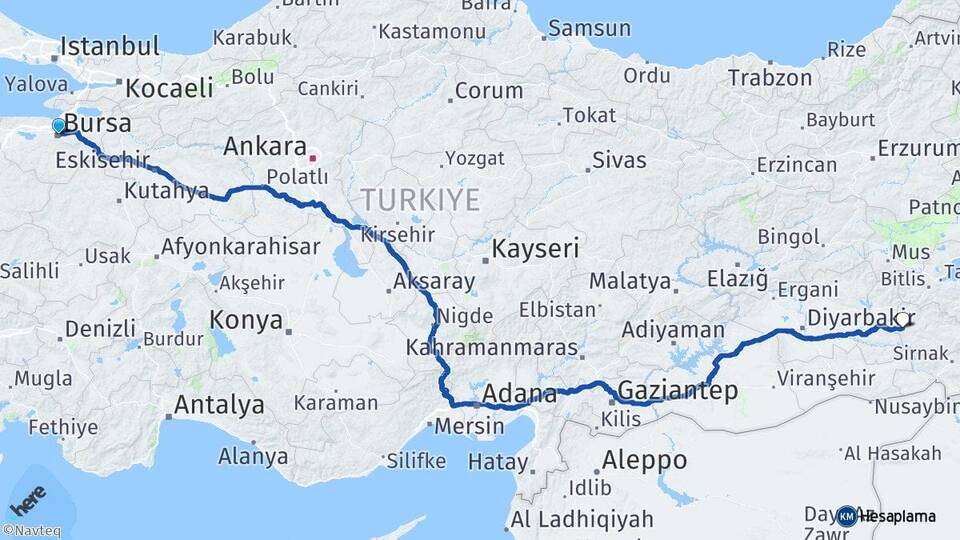 Bursa Kurtalan Siirt Arası Kaç Km - Yol Haritası