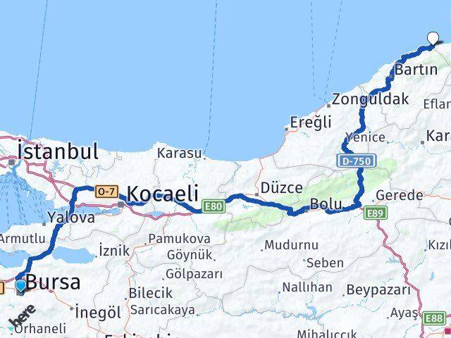 Bursa Kurucaşile Bartın Arası Kaç Km - Yol Haritası
