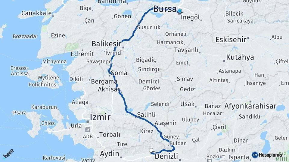 Bursa Kuyucak Aydın Arası Kaç Km - Yol Haritası