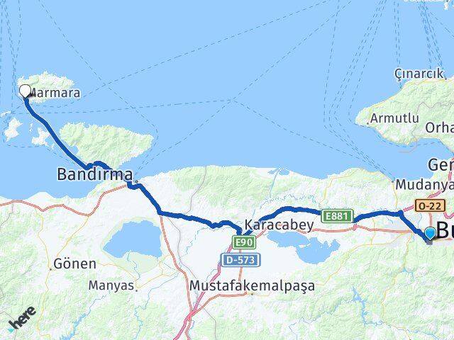 Bursa Marmara Balıkesir Arası Kaç Km - Yol Haritası