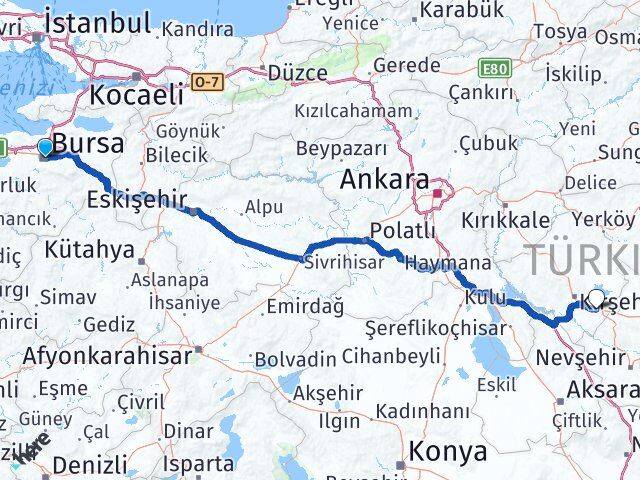 Bursa Mucur Kırşehir Arası Kaç Km - Yol Haritası