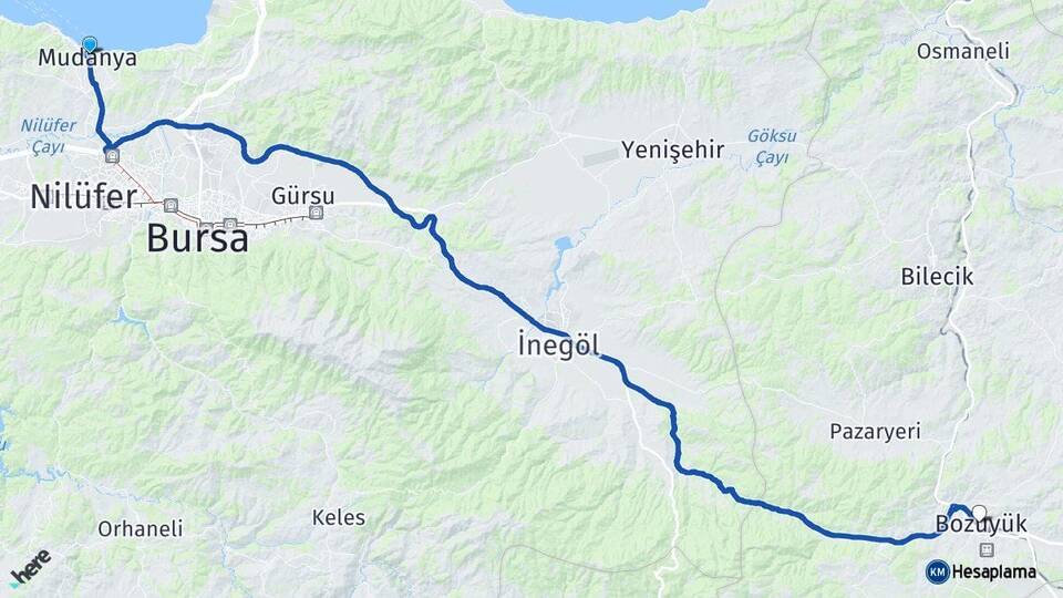 Bursa Mudanya Bozüyük Bilecik Arası Kaç Km - Yol Haritası