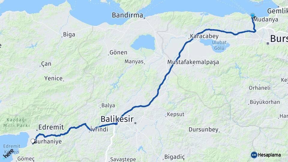 Bursa Mudanya Burhaniye Balıkesir Arası Kaç Km - Yol Haritası