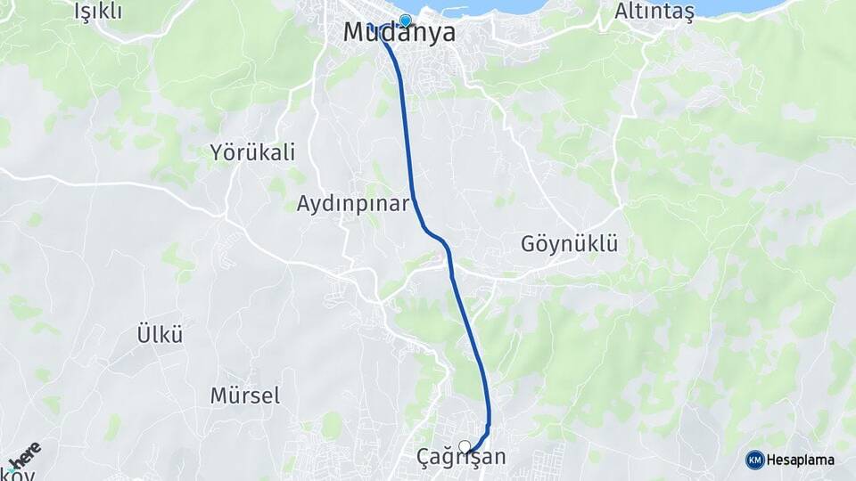 Bursa Mudanya Çağrışan Mudanya Arası Kaç Km - Yol Haritası