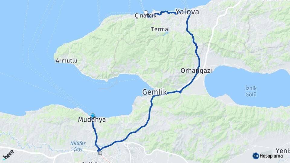 Bursa Mudanya Çınarcık Yalova Arası Kaç Km - Yol Haritası