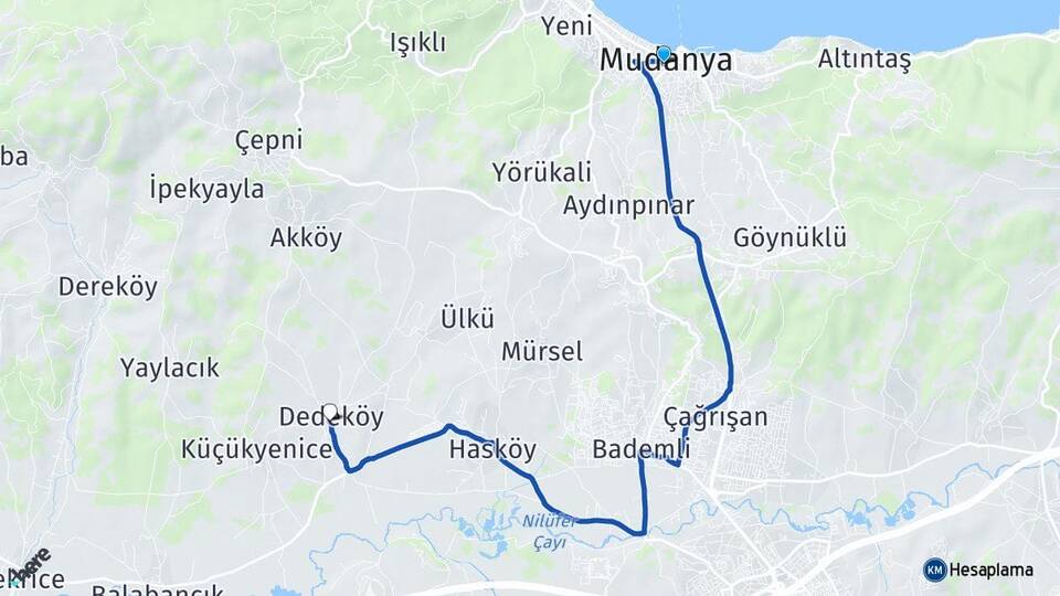 Bursa Mudanya Dedeköy Mudanya Arası Kaç Km - Yol Haritası