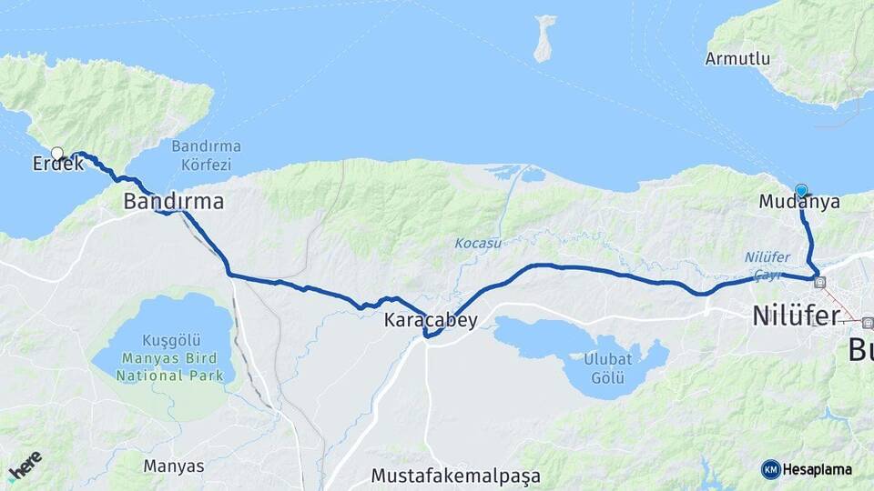 Bursa Mudanya Erdek Balıkesir Arası Kaç Km - Yol Haritası