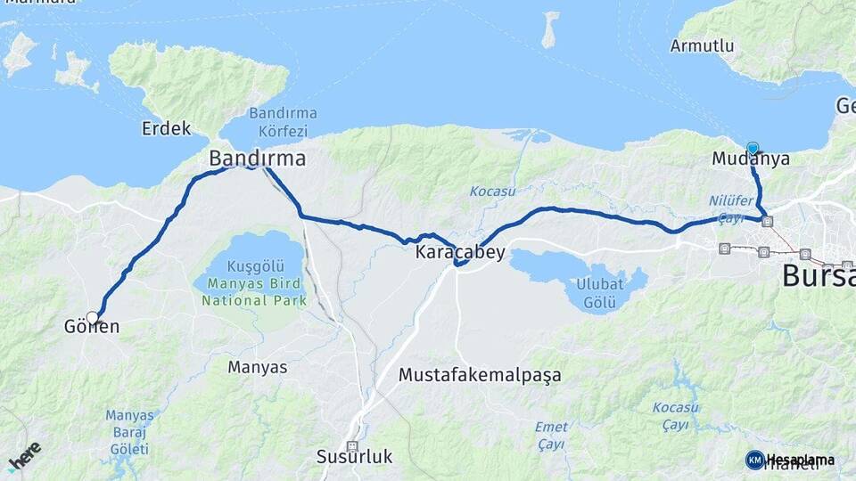Bursa Mudanya Gönen Balıkesir Arası Kaç Km - Yol Haritası