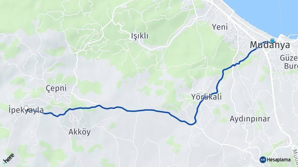Bursa Mudanya İpekyayla Mudanya Arası Kaç Km - Yol Haritası