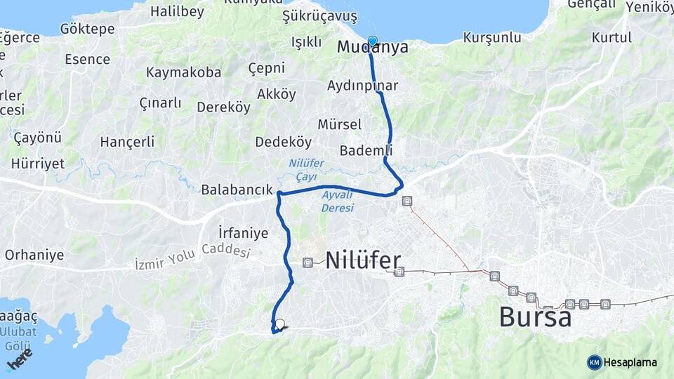 Bursa Mudanya Kayapa Nilüfer Arası Kaç Km - Yol Haritası