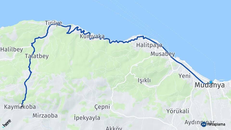 Bursa Mudanya Kaymakoba Mudanya Arası Kaç Km - Yol Haritası